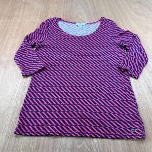 Vineyard Vines Top Womens Small Red Navy Whale Logo 3/4 Sleeve Stretch